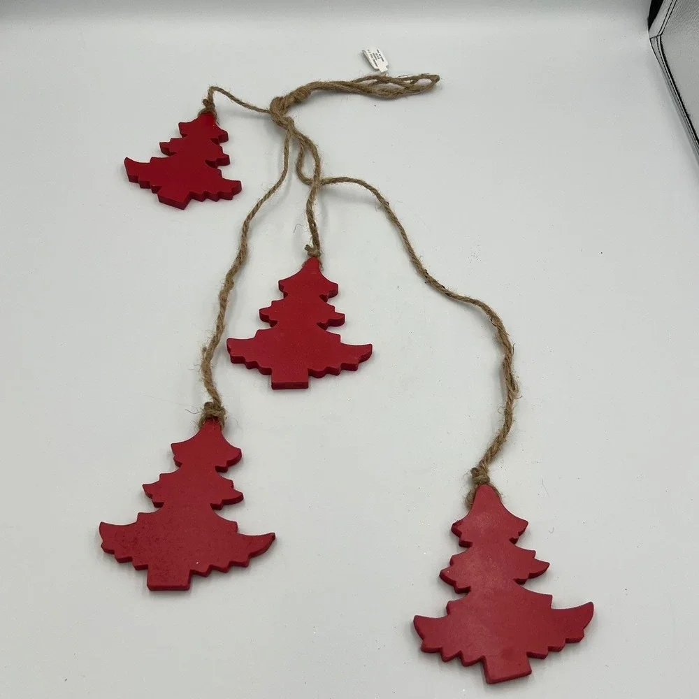 Sur la Table Hanging Tree Garland Red OS New Rustic Wood Jute 27.5in